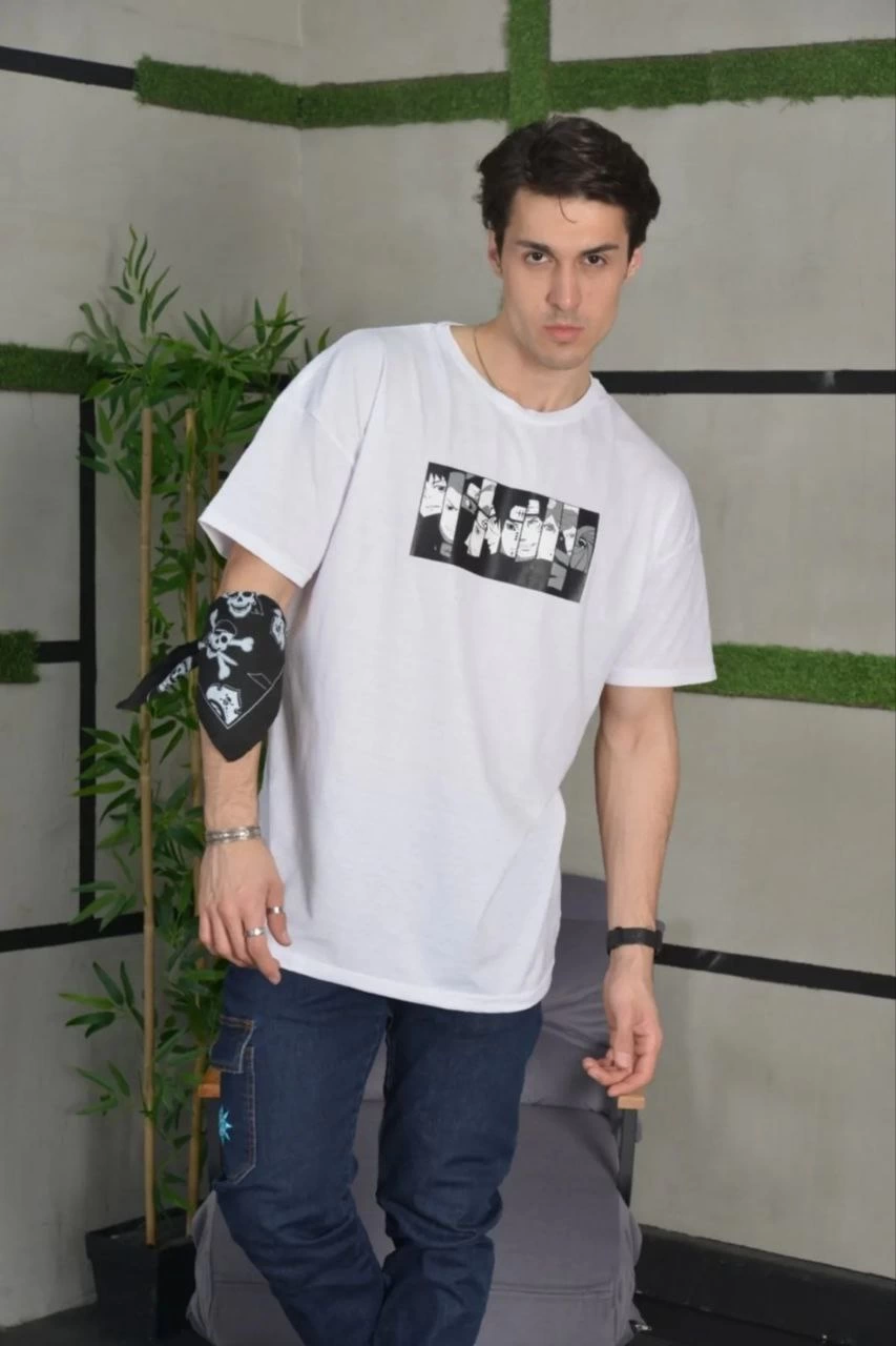 ASSEMA ERKEK Bisiklet Yaka Baskılı Kısa kol  Oversize T-Shirt - Beyaz