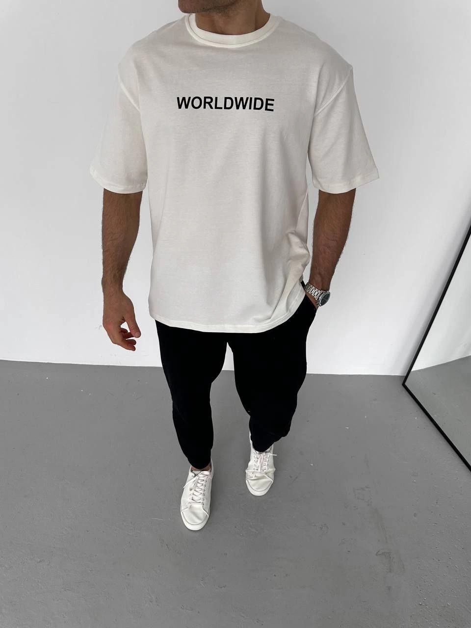 ASSEMA Erkek Baskılı T-Shirt Kısa Kol Bisiklet Yaka Regular Fit Rahat Kalıp Günlük Tişört - Beyaz
