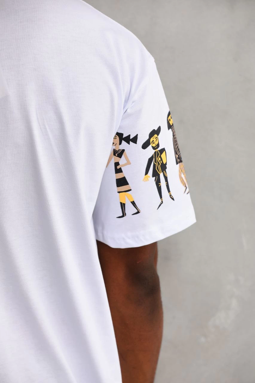 ASSEMA Erkek  Bisiklet Yaka Baskılı Oversize T-Shirt - Beyaz