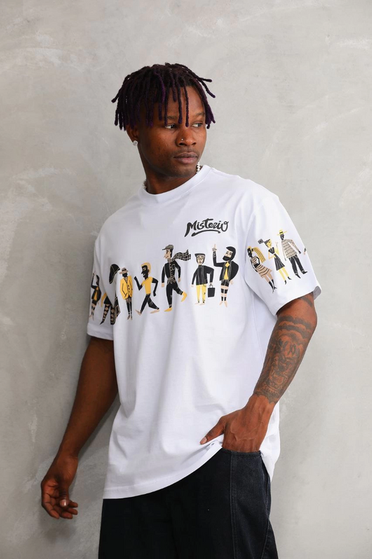 ASSEMA Erkek  Bisiklet Yaka Baskılı Oversize T-Shirt - Beyaz