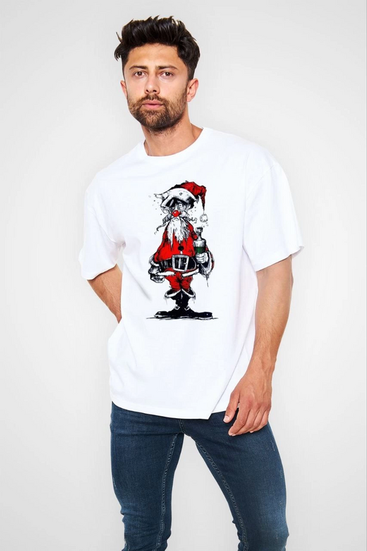 ASSEMA ERKEK Bisiklet Yaka Baskılı  Kısa kol Oversize T-Shirt - Beyaz