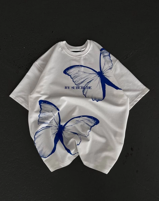 ASSEMA kadın  Bisiklet Yaka Baskılı Oversize T-Shirt - Beyaz