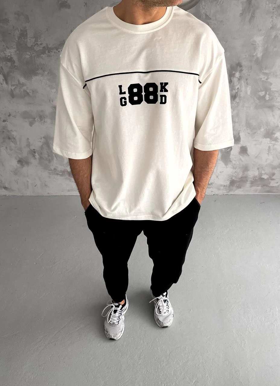 ASSEMA Erkek Baskılı T-Shirt Kısa Kol Bisiklet Yaka Regular Fit Rahat Kalıp Günlük Tişört - Beyaz