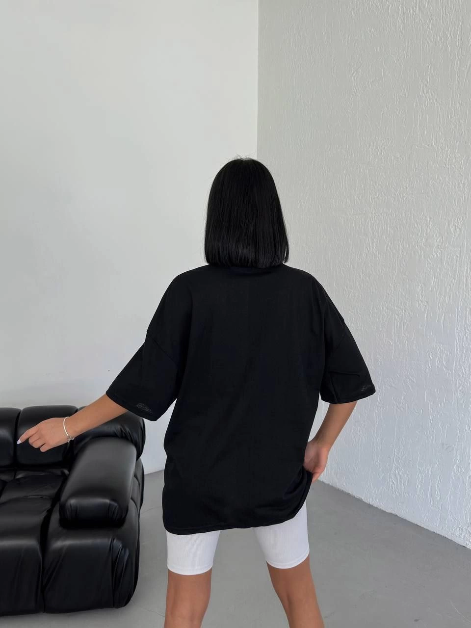 ASSEMA Kadın Baskılı T-Shirt Kısa Kol Bisiklet Yaka  Ovarsize Rahat Kalıp Günlük Tişört  - Siyah