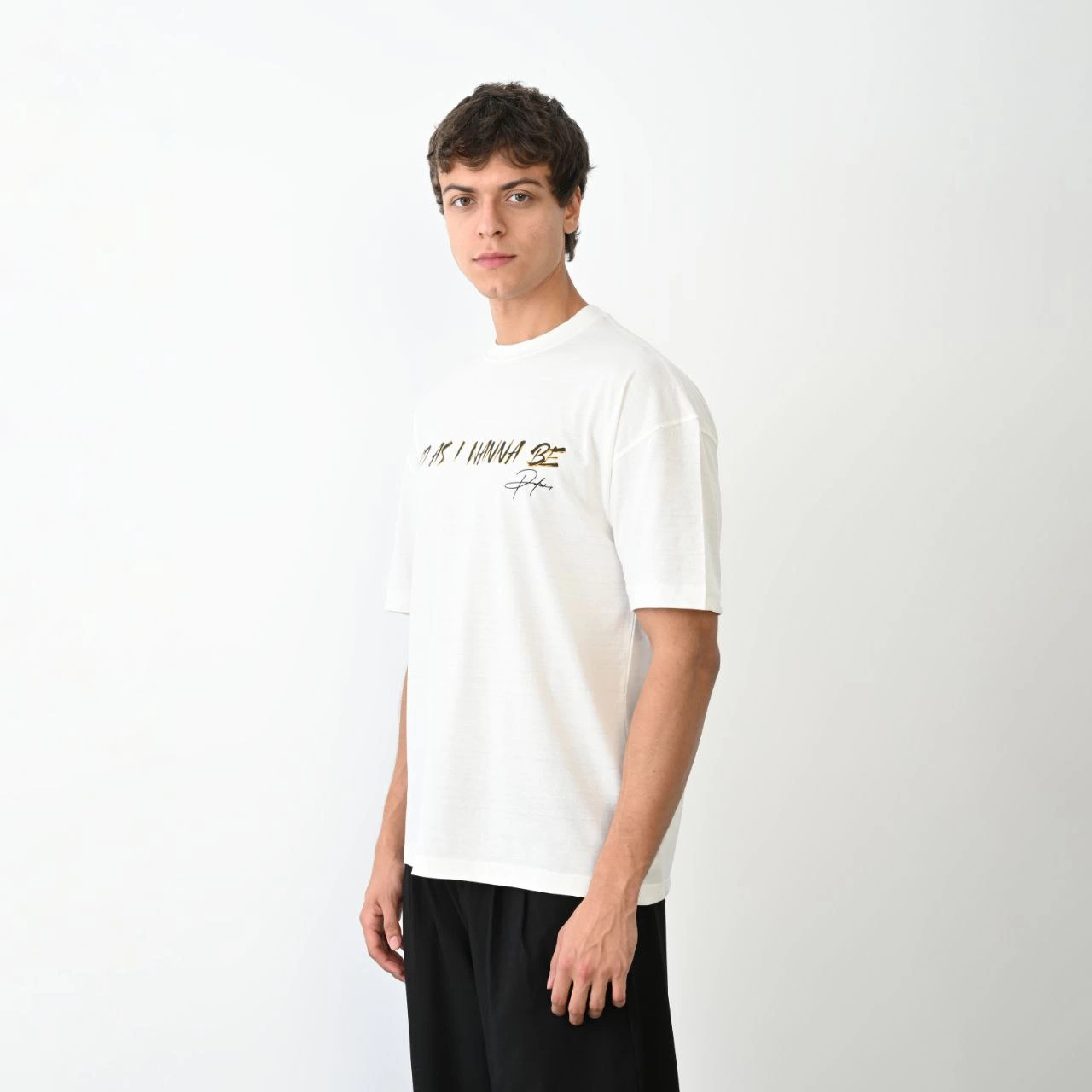 ASSEMA Erkek Baskılı T-Shirt Kısa Kol Bisiklet Yaka Regular Fit Rahat Kalıp Günlük Tişört- Beyaz