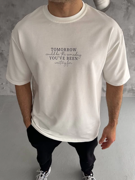 ASSEMA Erkek Baskılı T-Shirt Kısa Kol Bisiklet Yaka Regular Fit Rahat Kalıp Günlük Tişört - Beyaz