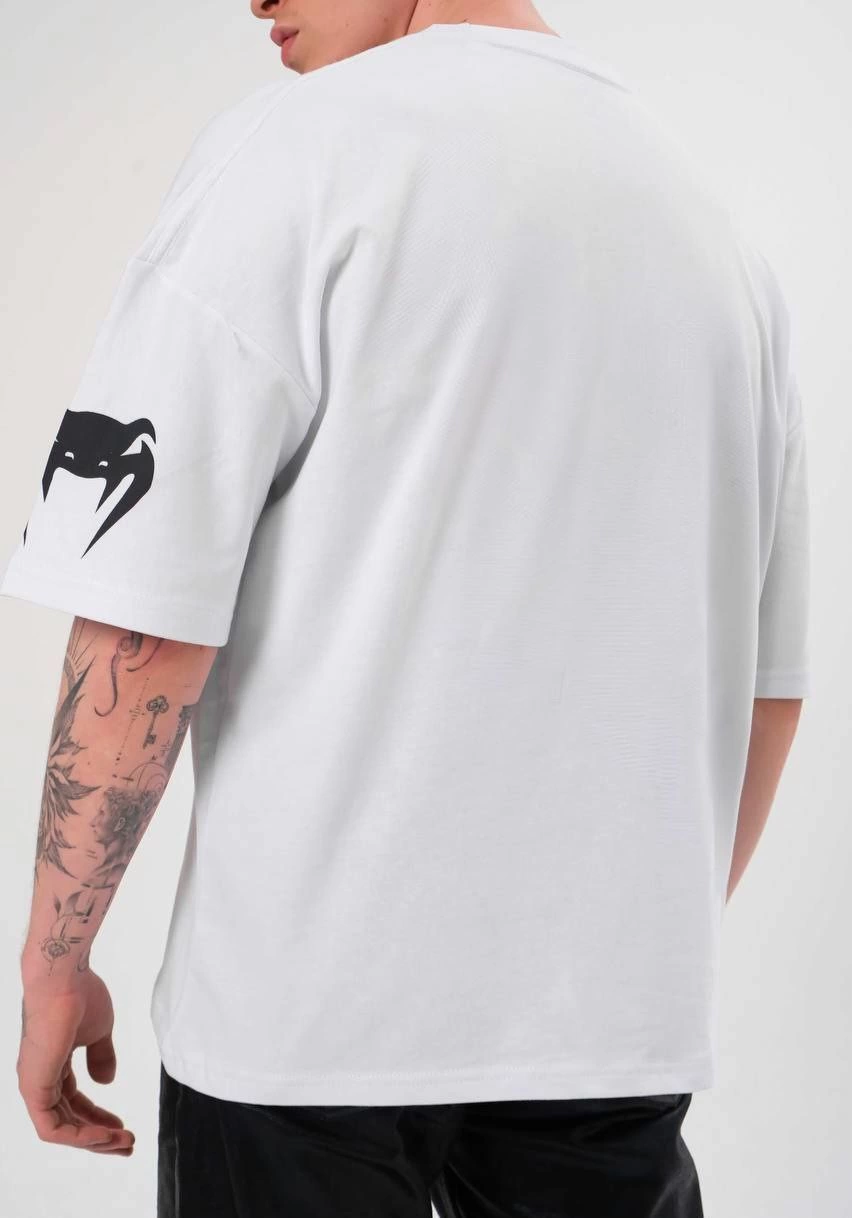 ASSEMA Erkek Bisiklet Yaka Baskılı Oversize Kısa kol  T-Shirt - Beyaz