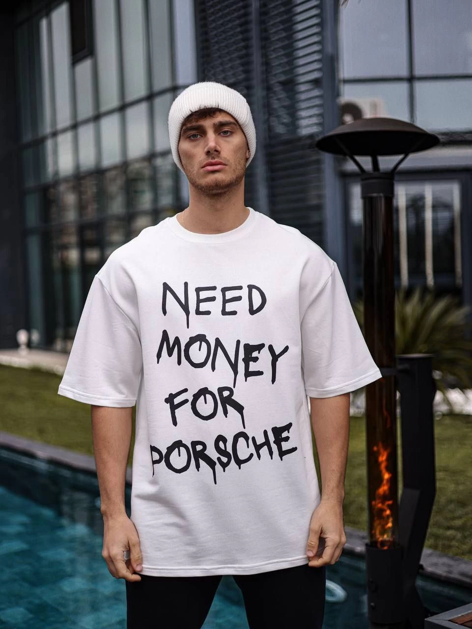 ASSEMA ERKEK Bisiklet Yaka Baskılı Kısa kol Oversize T-Shirt - Beyaz