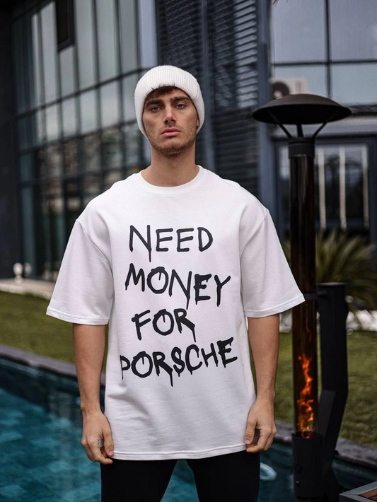 ASSEMA ERKEK Bisiklet Yaka Baskılı Kısa kol Oversize T-Shirt - Beyaz