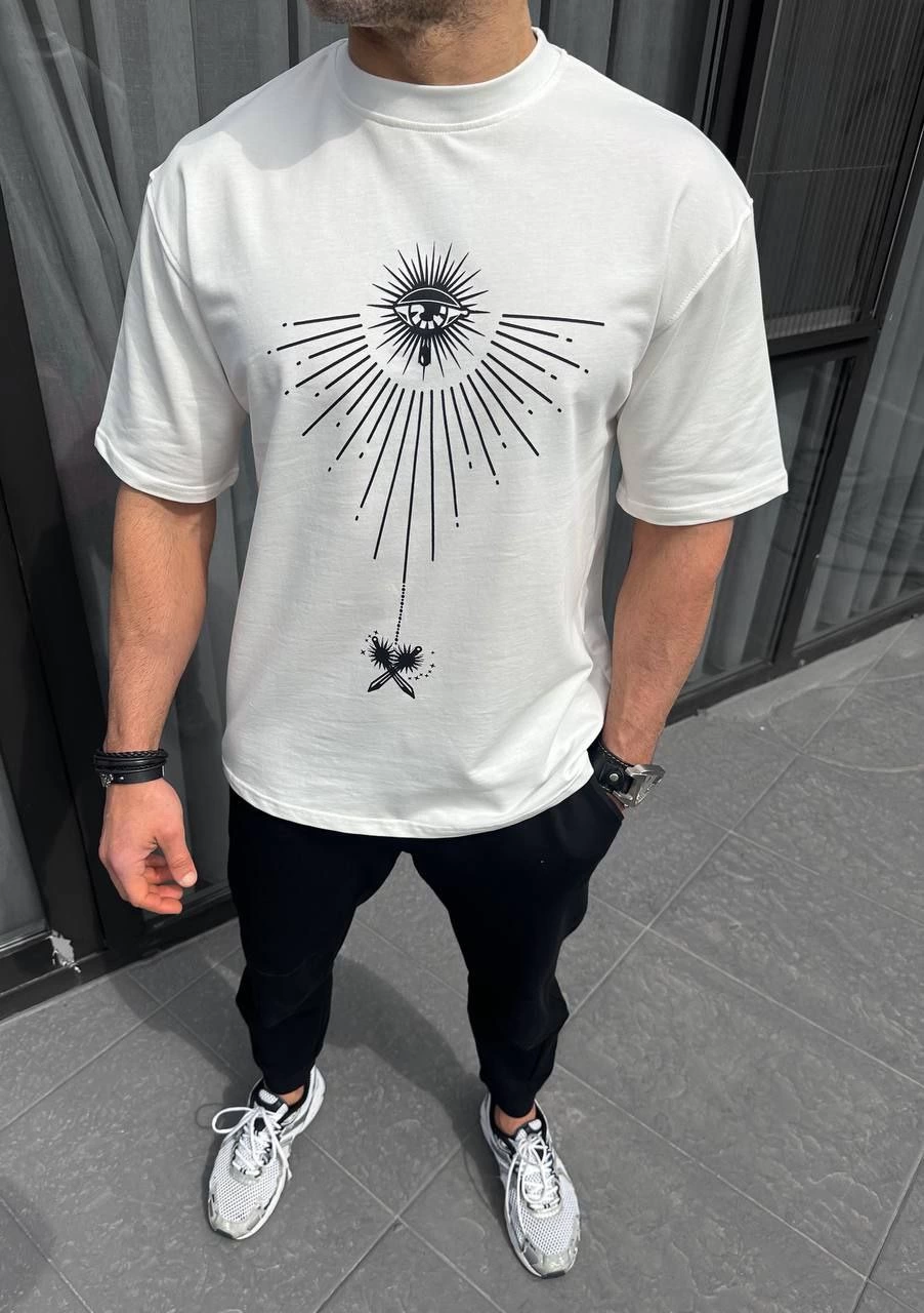 ASSEMA ERKEK  Bisiklet Yaka Baskılı  Kısa kol T-Shirt - Beyaz