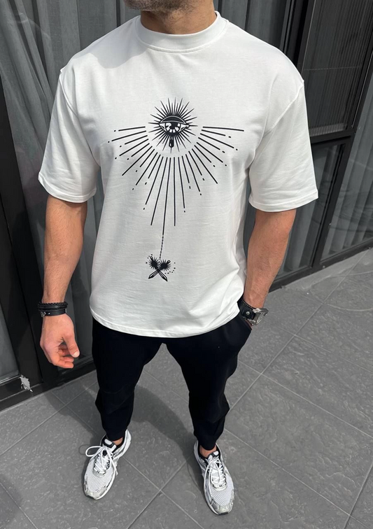ASSEMA ERKEK  Bisiklet Yaka Baskılı  Kısa kol T-Shirt - Beyaz