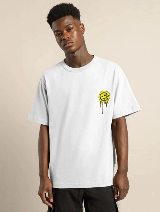 ASSEMA ERKEK Bisiklet Yaka Baskılı Oversize Kısa kol  T-Shirt - Beyaz