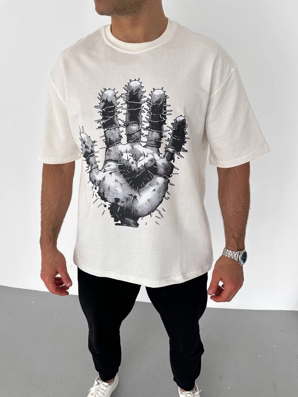 ASSEMA Erkek Baskılı T-Shirt Kısa Kol Bisiklet Yaka Regular Fit Rahat Kalıp Günlük Tişört - Beyaz