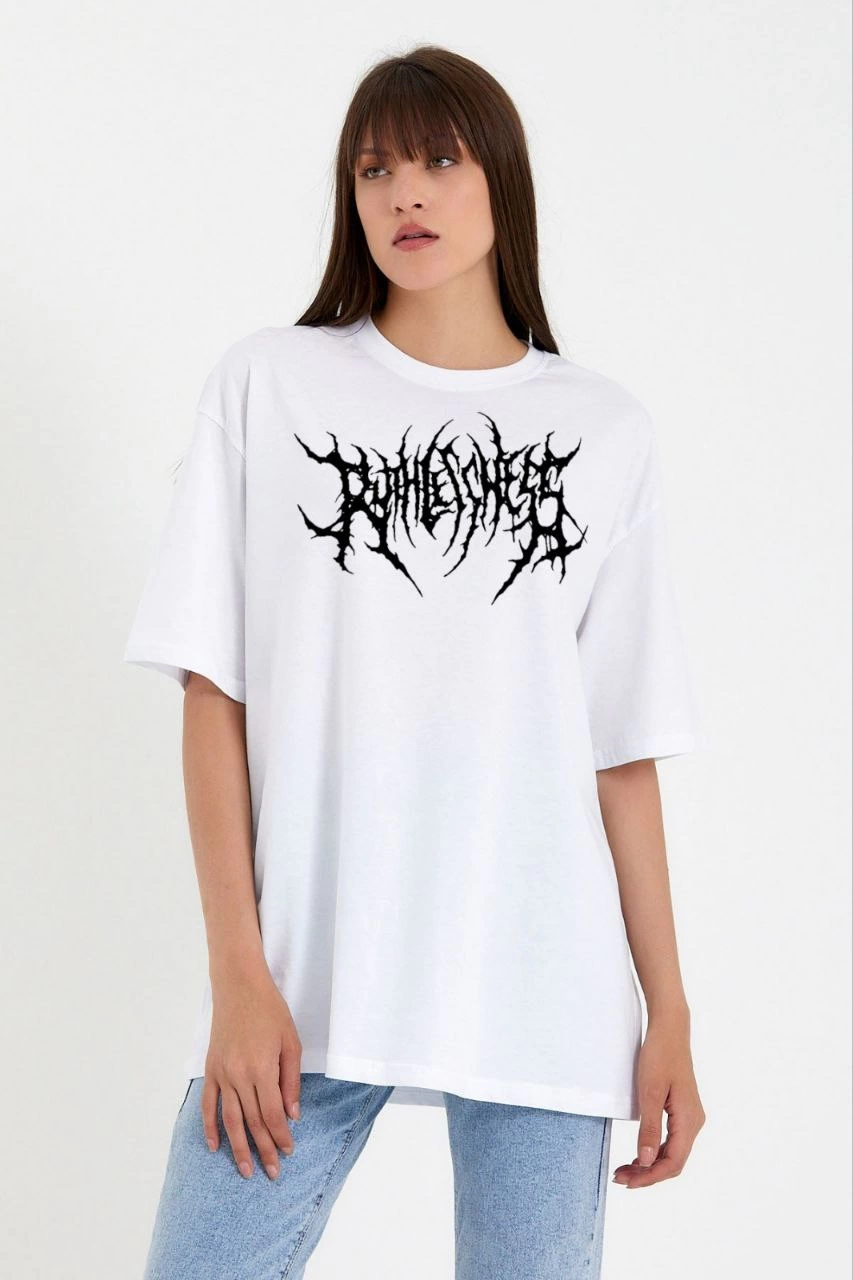 ASSEMA Kadın Baskılı T-Shirt Kısa Kol Bisiklet Yaka Oversize Rahat Kalıp Günlük Tişört   - Beyaz