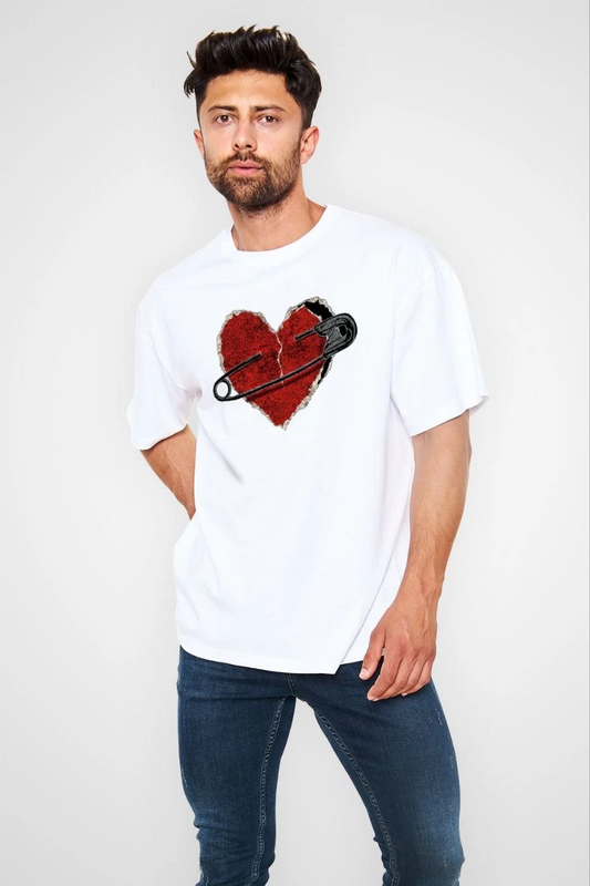 ASSEMA Erkek Bisiklet Yaka Baskılı  Kısa kol Oversize T-Shirt - Beyaz