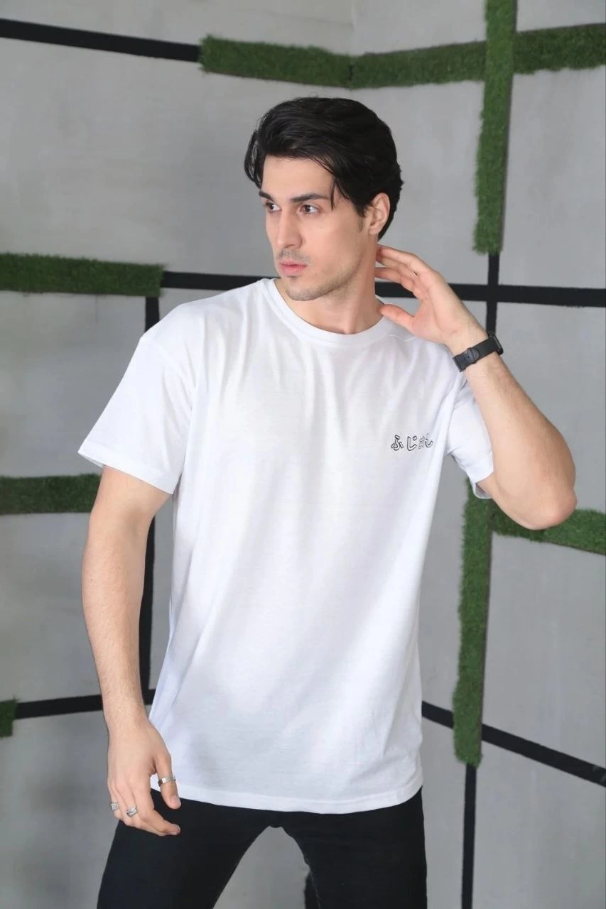 ASSEMA ERKEK Bisiklet Yaka Baskılı  Kısa kol Oversize T-Shirt - Beyaz