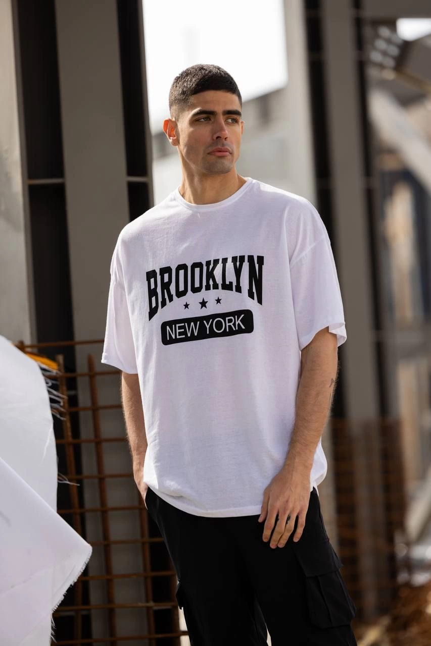 ASSEMA Erkek Baskılı T-Shirt Kısa Kol Bisiklet Yaka Regular Fit Rahat Kalıp Günlük Tişört - Beyaz