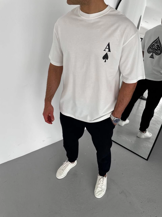 ASSEMA Erkek Baskılı T-Shirt Kısa Kol Bisiklet Yaka Regular Fit Rahat Kalıp Günlük Tişört - Beyaz