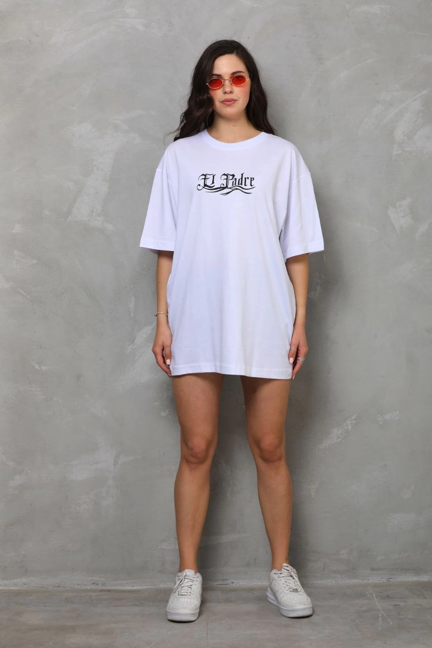 ASSEMA Kadın Baskılı T-Shirt Kısa Kol Bisiklet Yaka  Ovarsize Rahat Kalıp Günlük Tişört  - Beyaz