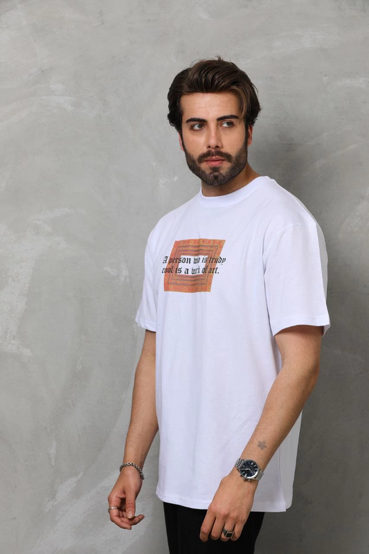 ASSEMA Erkek Baskılı T-Shirt Kısa Kol Bisiklet Yaka Regular Fit Rahat Kalıp Tişört -  Beyaz