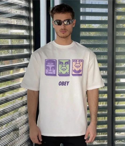 ASSEMA Erkek Bisiklet Yaka Baskılı Oversize  Kısa kol T-Shirt - Beyaz