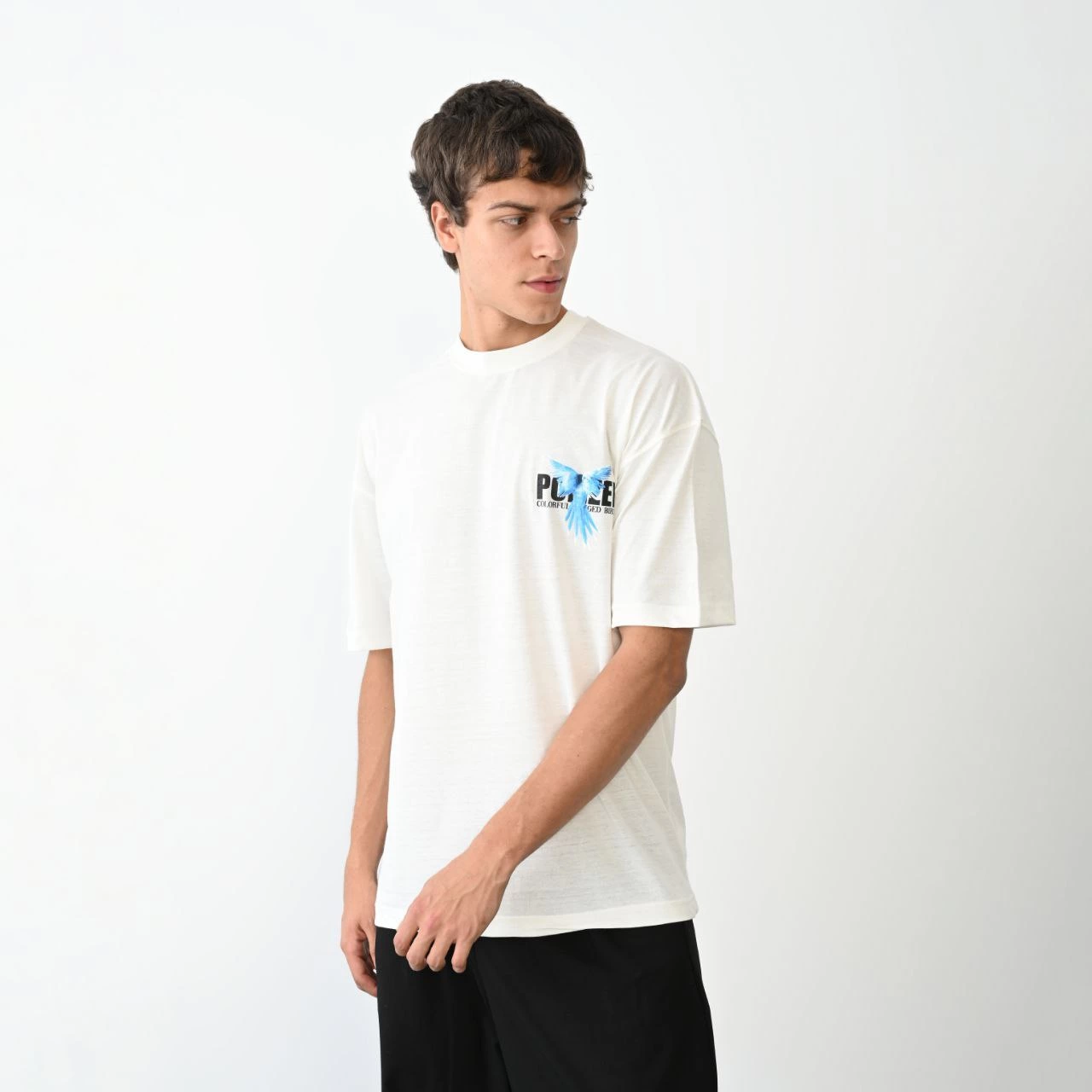 ASSEMA Erkek Baskılı T-Shirt Kısa Kol Bisiklet Yaka Regular Fit Rahat Kalıp Günlük Tişört - Beyaz