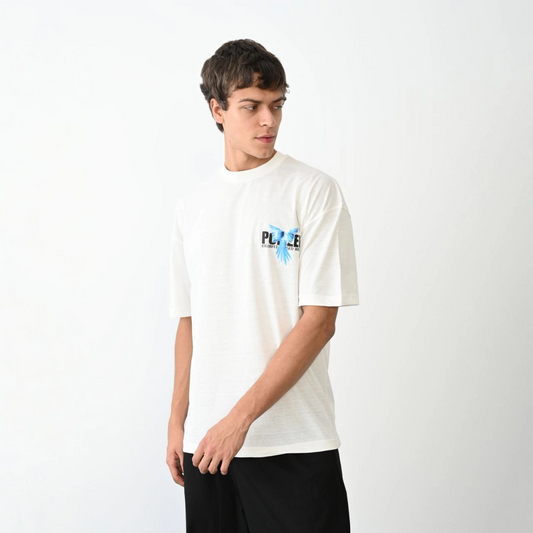 ASSEMA Erkek Baskılı T-Shirt Kısa Kol Bisiklet Yaka Regular Fit Rahat Kalıp Günlük Tişört - Beyaz