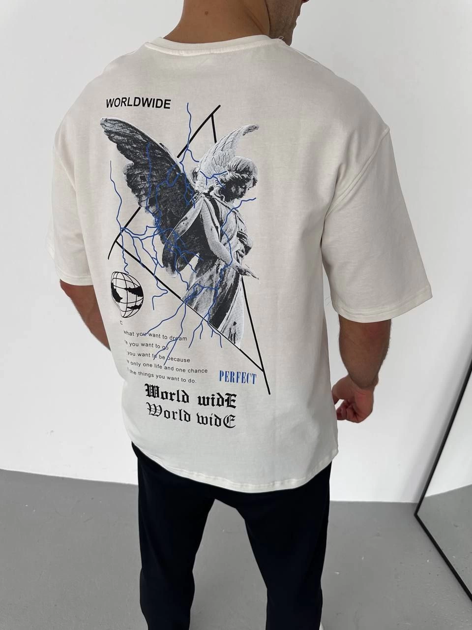 ASSEMA Erkek Baskılı T-Shirt Kısa Kol Bisiklet Yaka Regular Fit Rahat Kalıp Günlük Tişört - Beyaz