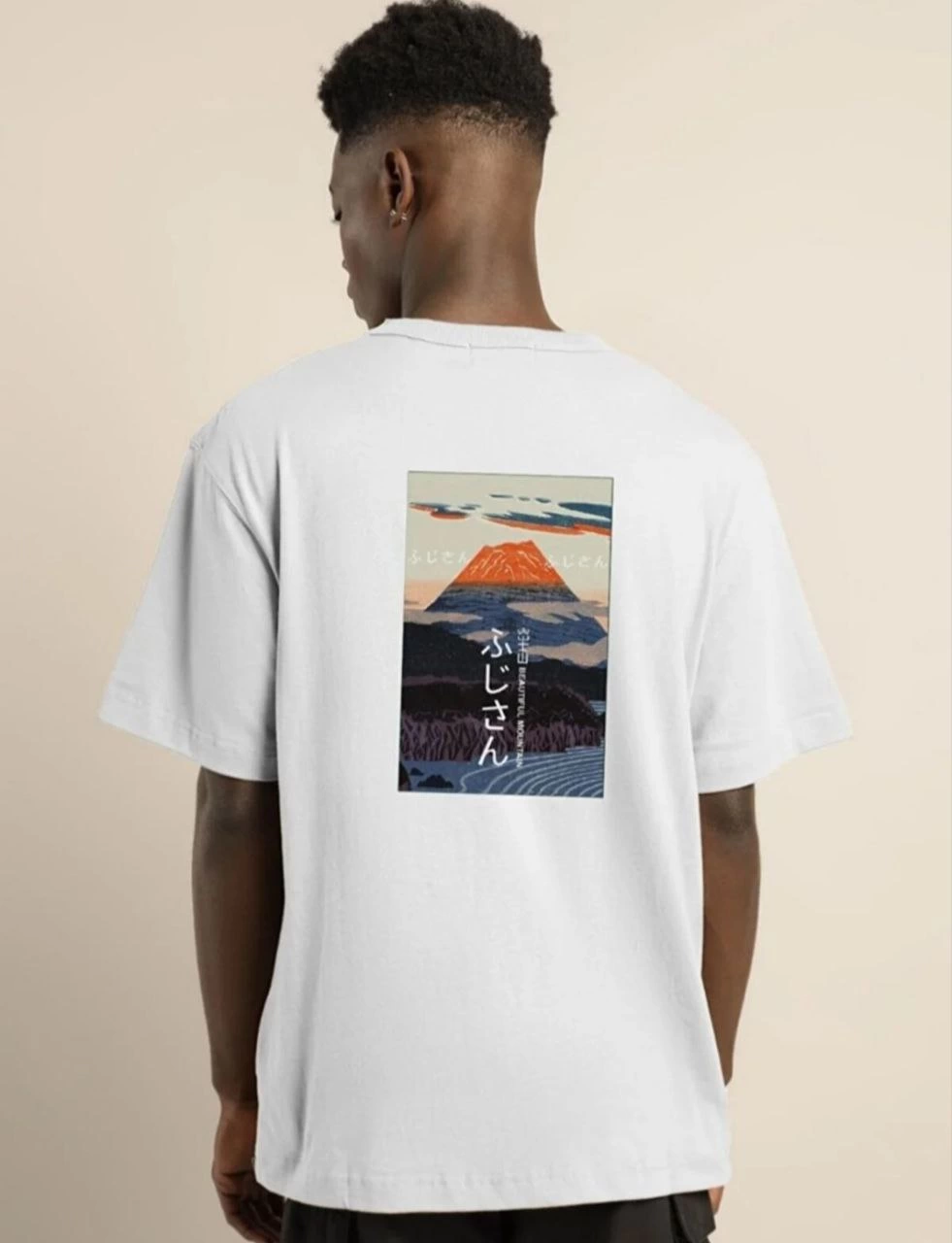 ASSEMA ERKEK Bisiklet Yaka Baskılı  Kısa kol Oversize T-Shirt - Beyaz