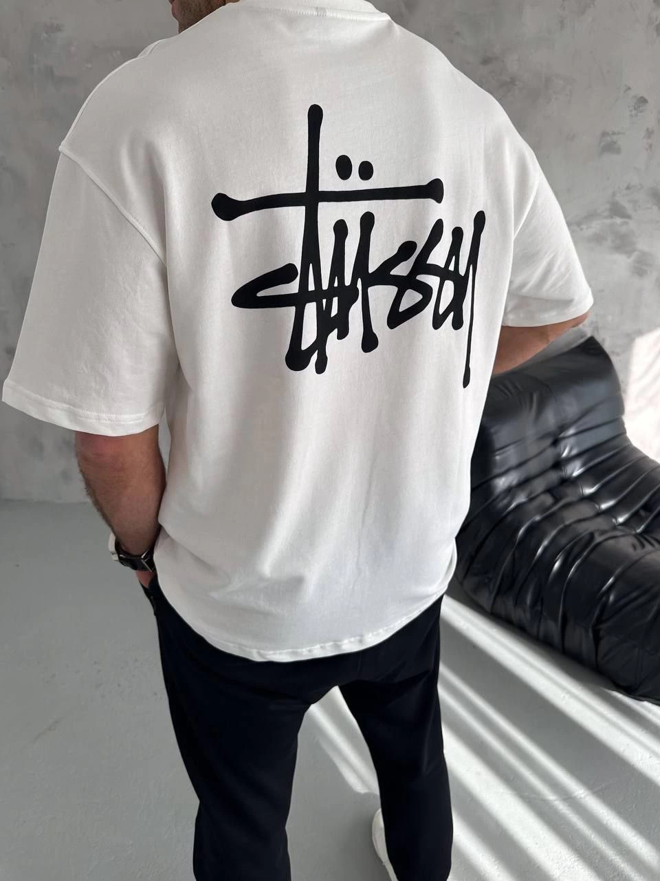 ASSEMA Bisiklet Yaka Baskılı Oversize  Kısa kol T-Shirt - Beyaz