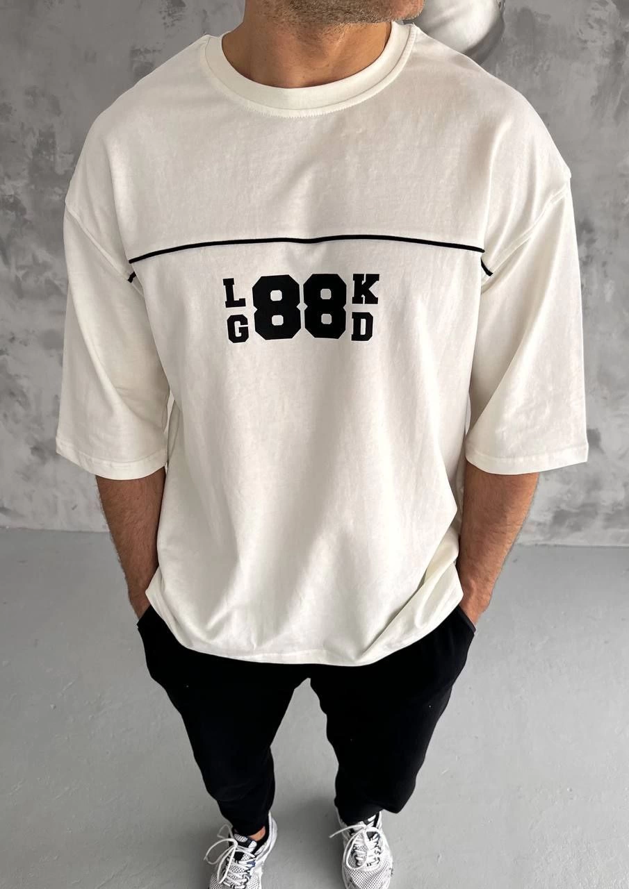 ASSEMA Erkek Baskılı T-Shirt Kısa Kol Bisiklet Yaka Regular Fit Rahat Kalıp Günlük Tişört - Beyaz