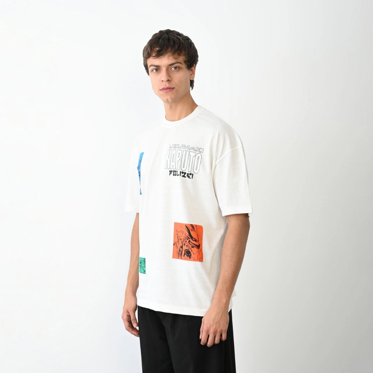 ASSEMA Erkek Bisiklet Yaka Baskılı Oversize  Kısa kol T-Shirt - Beyaz