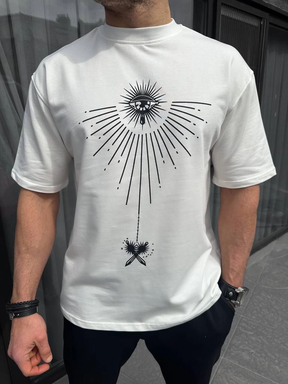ASSEMA ERKEK  Bisiklet Yaka Baskılı  Kısa kol T-Shirt - Beyaz