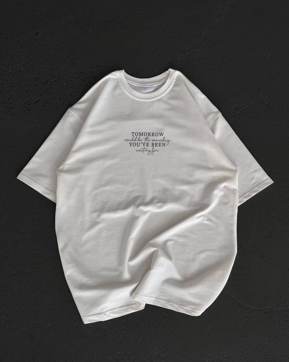 ASSEMA Kadın Baskılı T-Shirt Kısa Kol Bisiklet Yaka Oversize Rahat Kalıp Günlük Tişört   - Beyaz