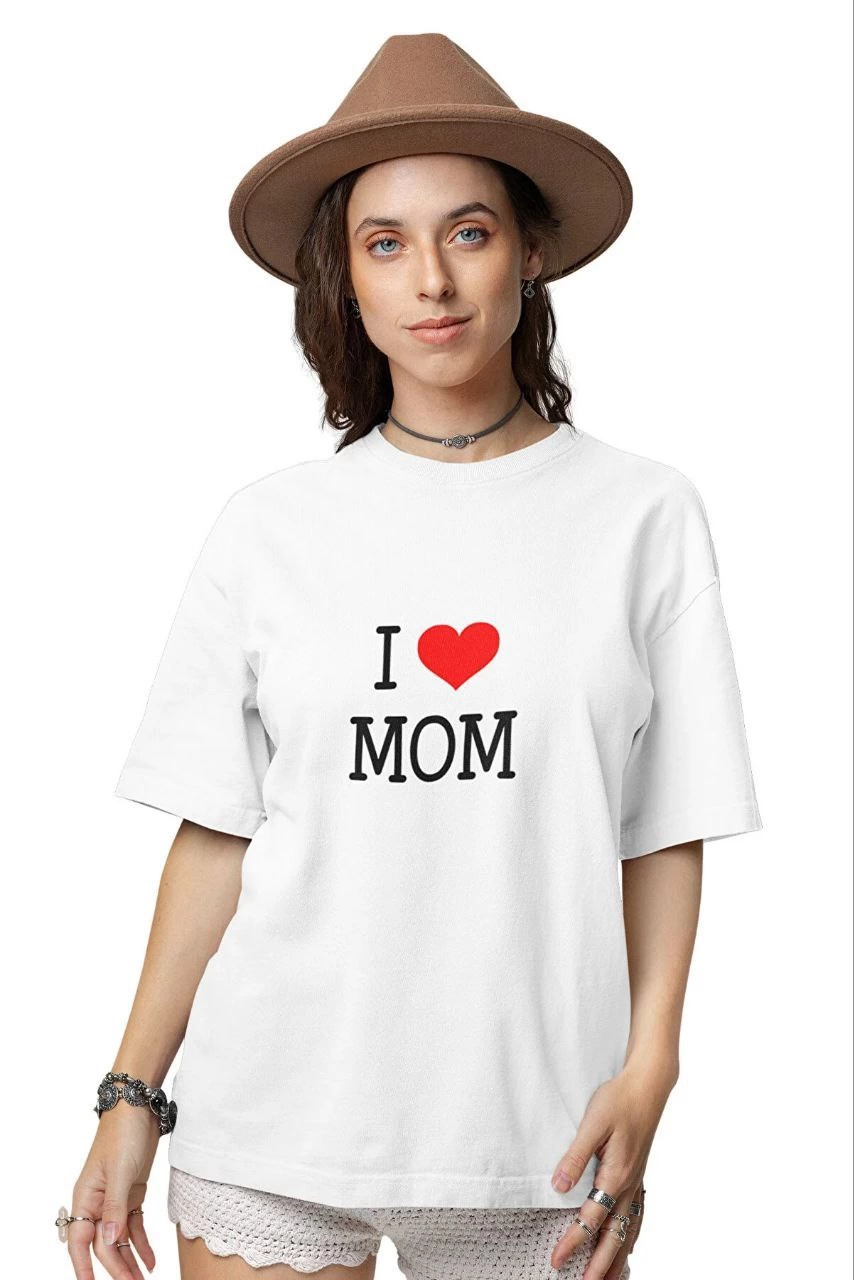 ASSEMA kadın Bisiklet Yaka Baskılı Oversize Kısa kol  T-Shirt - Beyaz
