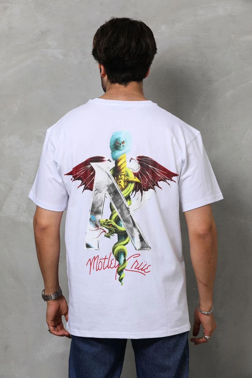 ASSEMA Erkek Baskılı T-Shirt Kısa Kol Bisiklet Yaka Regular Fit Rahat Kalıp Tişört -  Beyaz