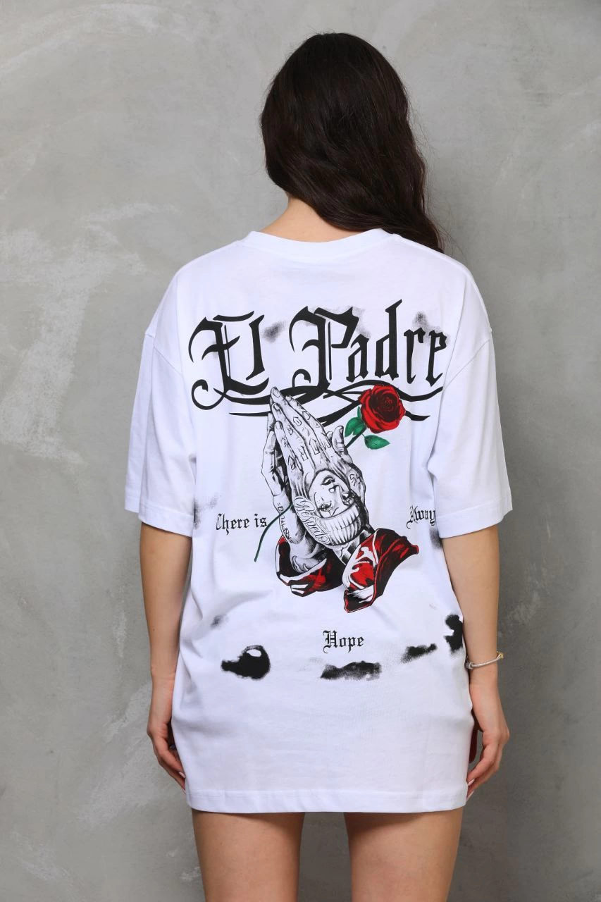 ASSEMA Kadın Baskılı T-Shirt Kısa Kol Bisiklet Yaka  Ovarsize Rahat Kalıp Günlük Tişört  - Beyaz