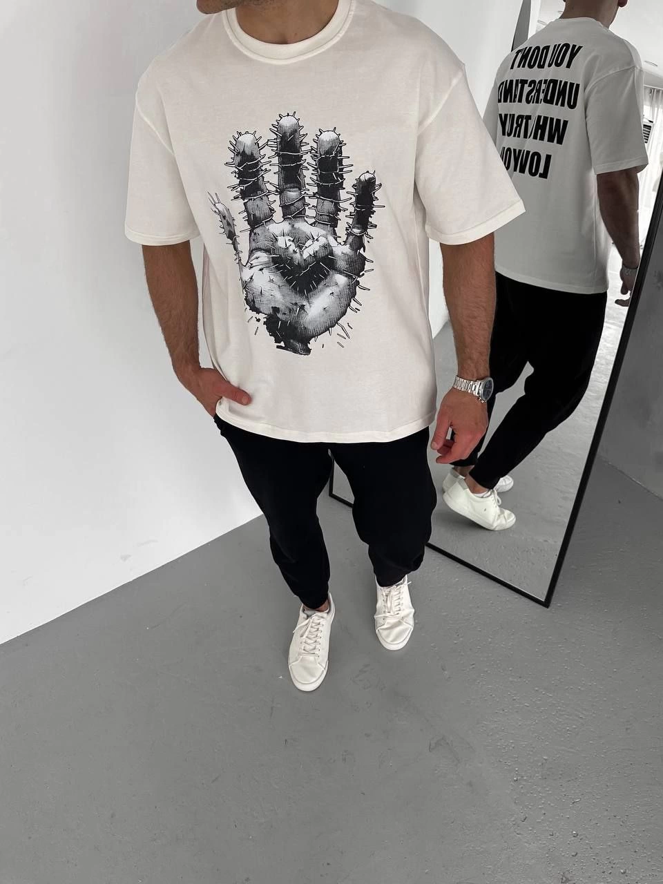 ASSEMA Erkek Baskılı T-Shirt Kısa Kol Bisiklet Yaka Regular Fit Rahat Kalıp Günlük Tişört - Beyaz