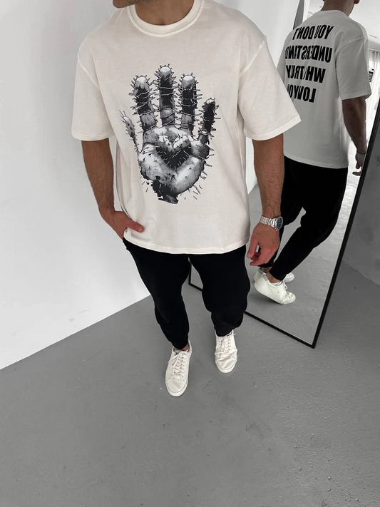 ASSEMA Erkek Baskılı T-Shirt Kısa Kol Bisiklet Yaka Regular Fit Rahat Kalıp Günlük Tişört - Beyaz