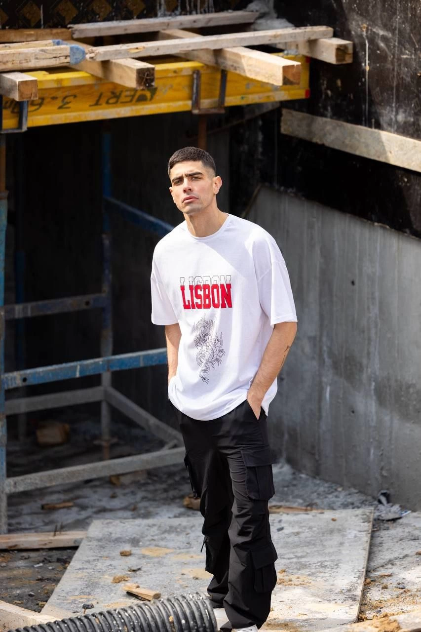 ASSEMA Erkek Baskılı T-Shirt Kısa Kol Bisiklet Yaka Regular Fit Rahat Kalıp Günlük Tişört - Beyaz