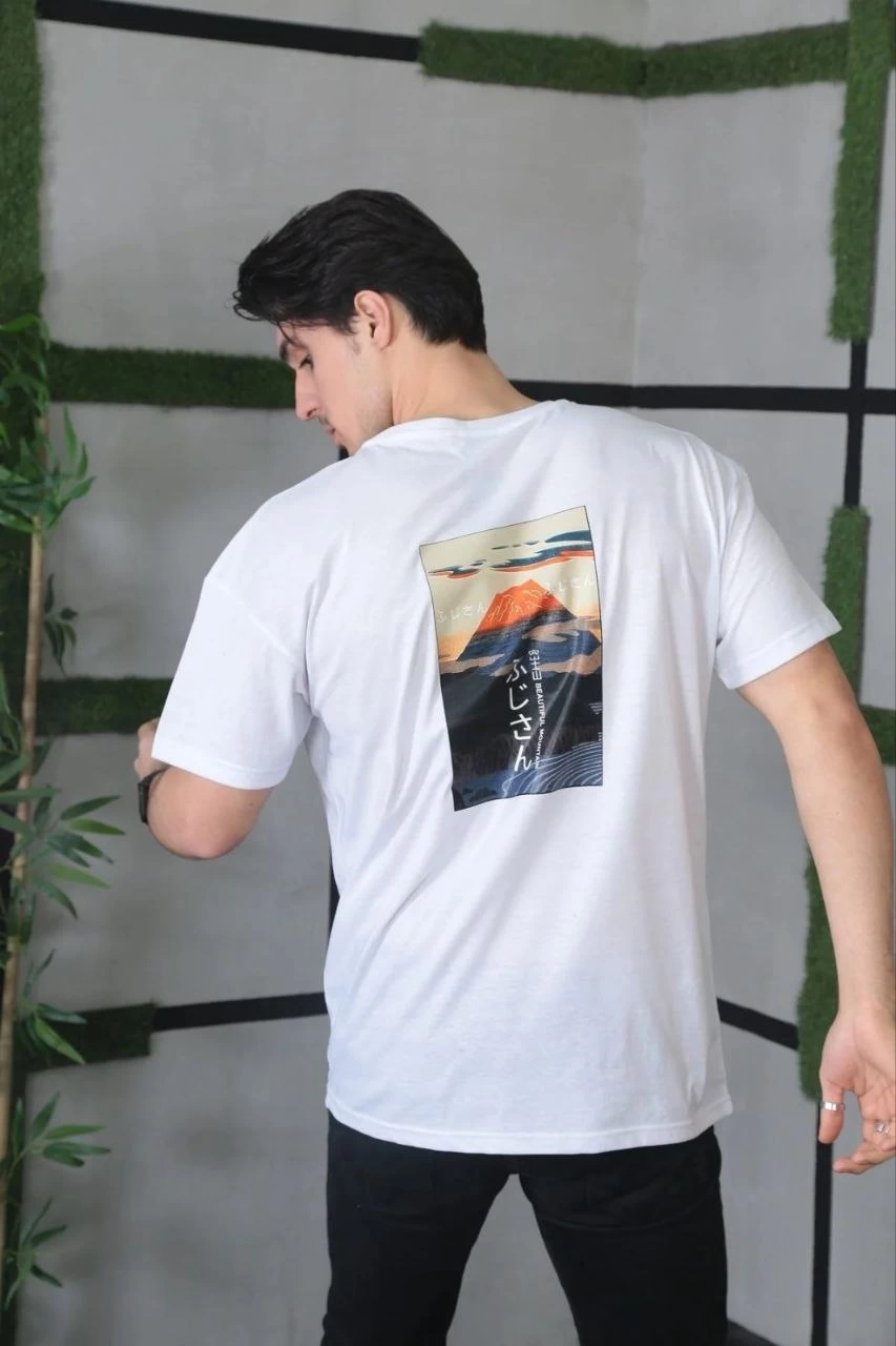 ASSEMA ERKEK Bisiklet Yaka Baskılı  Kısa kol Oversize T-Shirt - Beyaz