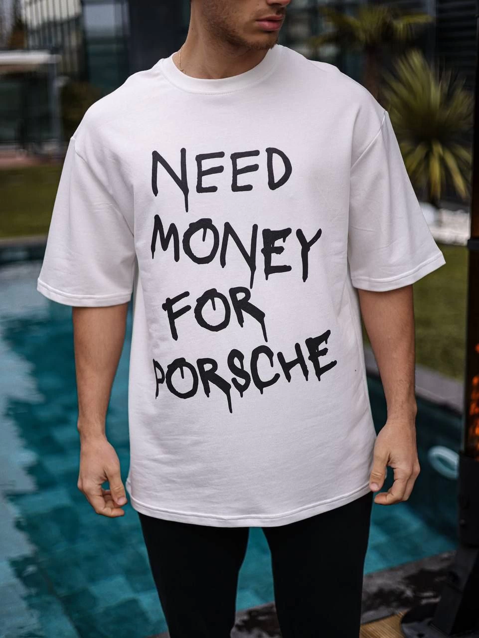 ASSEMA ERKEK Bisiklet Yaka Baskılı Kısa kol Oversize T-Shirt - Beyaz