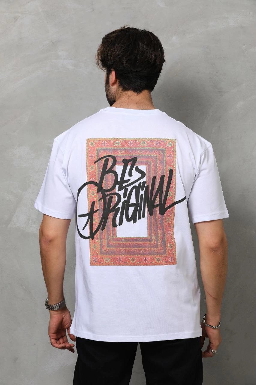 ASSEMA Erkek Baskılı T-Shirt Kısa Kol Bisiklet Yaka Regular Fit Rahat Kalıp Tişört -  Beyaz