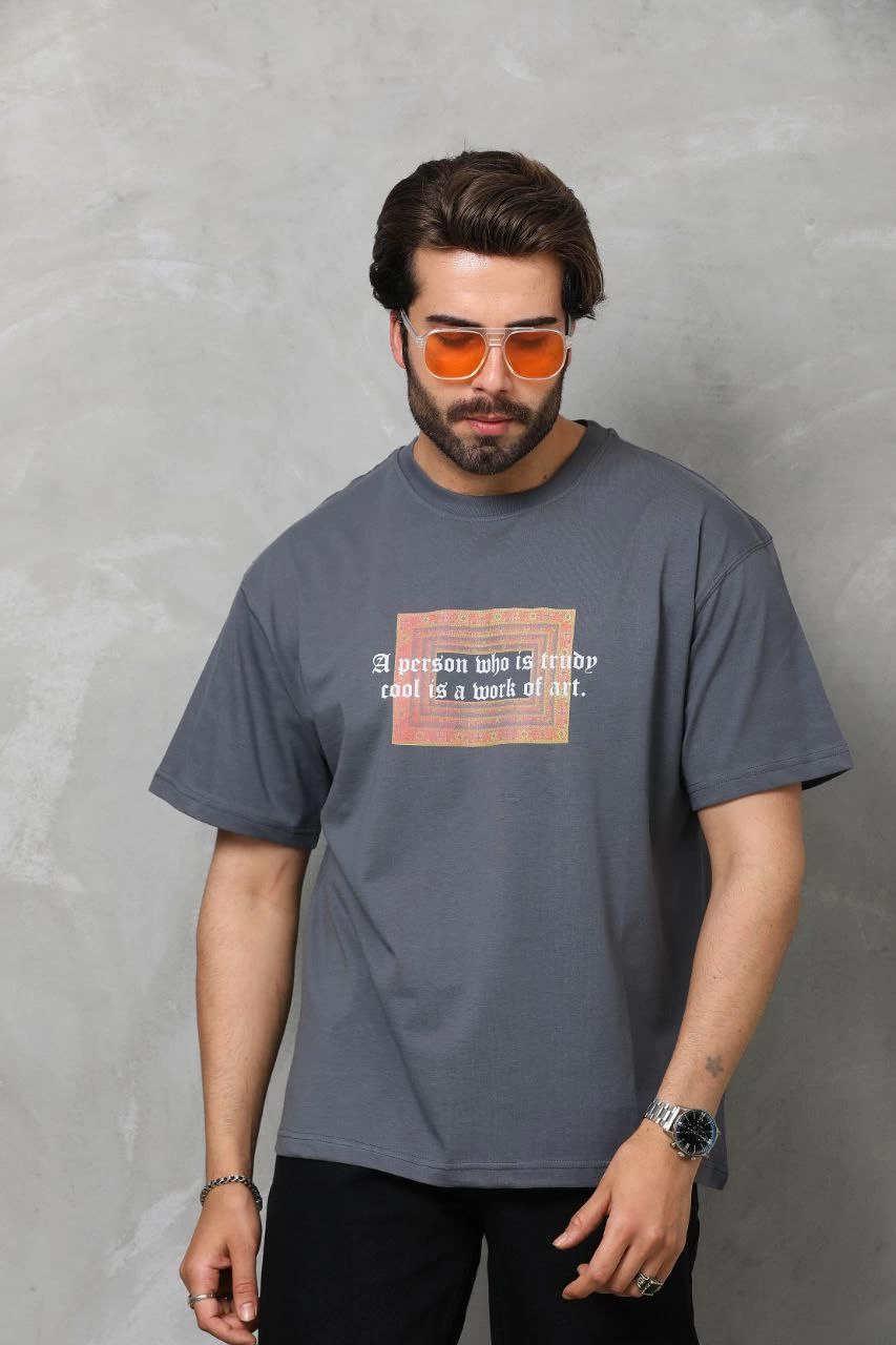 ASSEMA Erkek Baskılı T-Shirt Kısa Kol Bisiklet Yaka Regular Fit Rahat Kalıp Tişört -  Füme