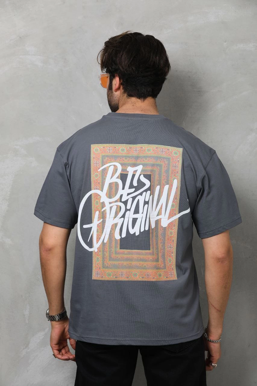 ASSEMA Erkek Baskılı T-Shirt Kısa Kol Bisiklet Yaka Regular Fit Rahat Kalıp Tişört -  Füme