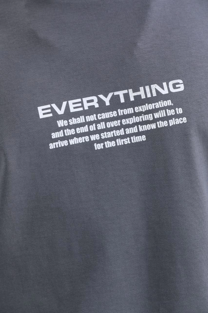 ASSEMA Erkek  Bisiklet Yaka Baskılı Oversize T-Shirt - Gri