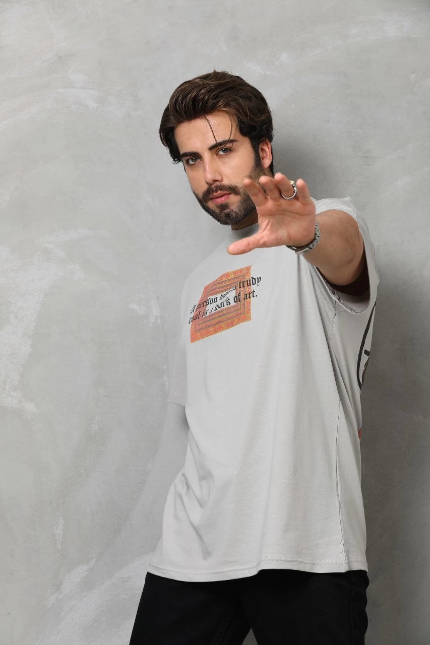 ASSEMA Erkek Baskılı T-Shirt Kısa Kol Bisiklet Yaka Regular Fit Rahat Kalıp Tişört -  Gri