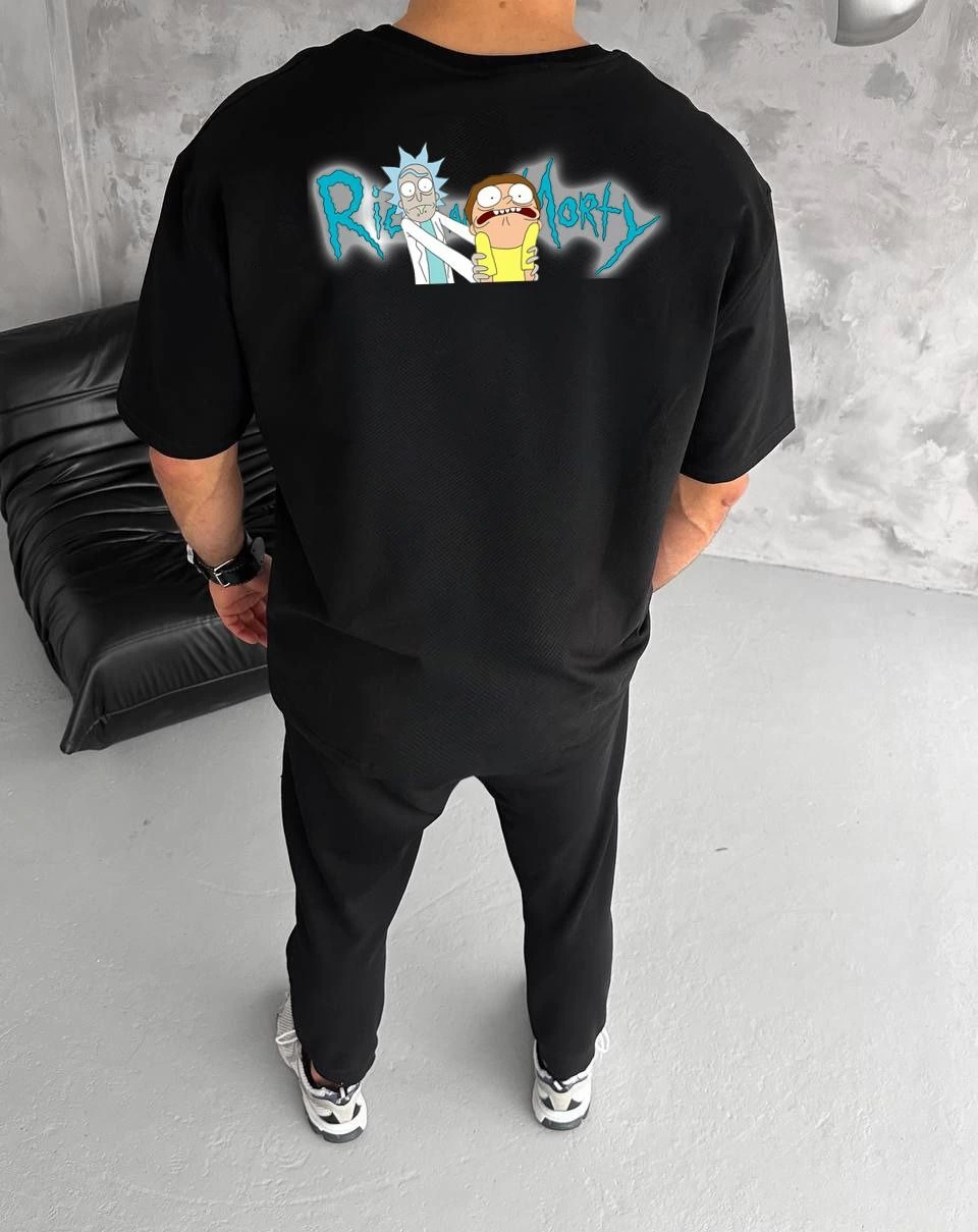 ASSEMA ERKEK Bisiklet Yaka ön ve sırt Baskılı Oversize T-Shirt - Siyah