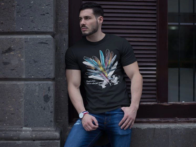 ASSEMA ERKEK Bisiklet Yaka Baskılı Kısa kol T-Shirt - Siyah