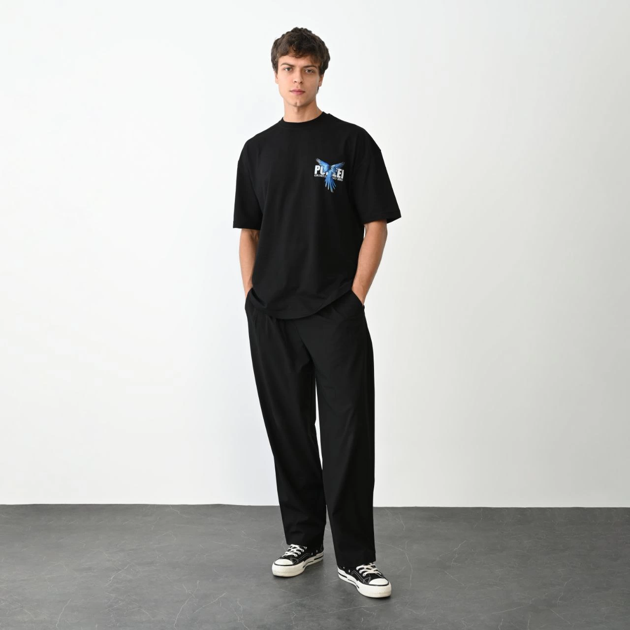 ASSEMA Erkek Baskılı T-Shirt Kısa Kol Bisiklet Yaka Regular Fit Rahat Kalıp Günlük Tişört - Siyah